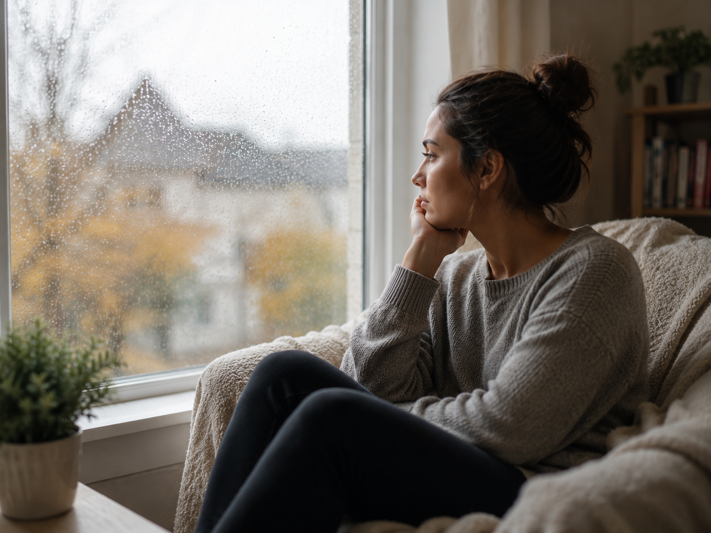 Woman reflecting on a pregnancy decision