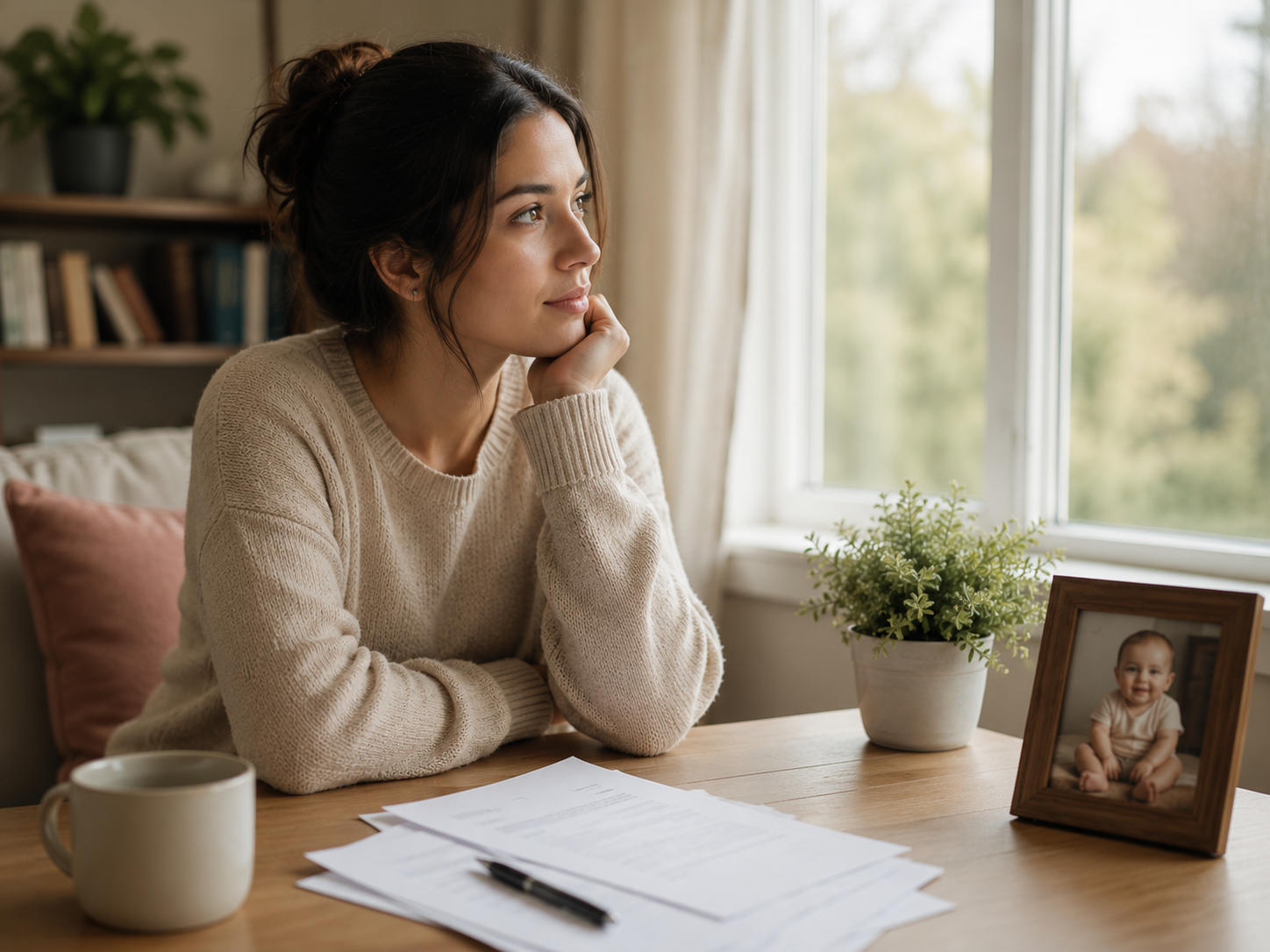 Woman thoughtfully considering adoption